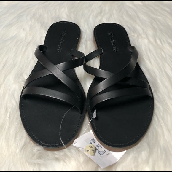 Madewell Shoes - Madewell NWT”the Boardwalk”Skinny-Strap Black Leather Slide Sandal,Size-7.5